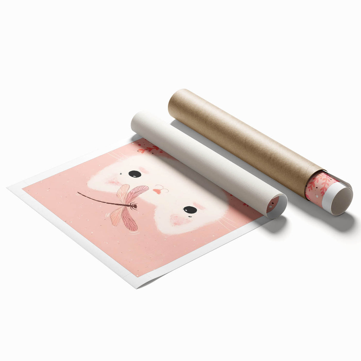White Cat & Dragonfly Girls Room Wall Art – Kids Room Art Print