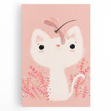 White Cat & Dragonfly Girls Room Wall Art – Kids Room Art Print