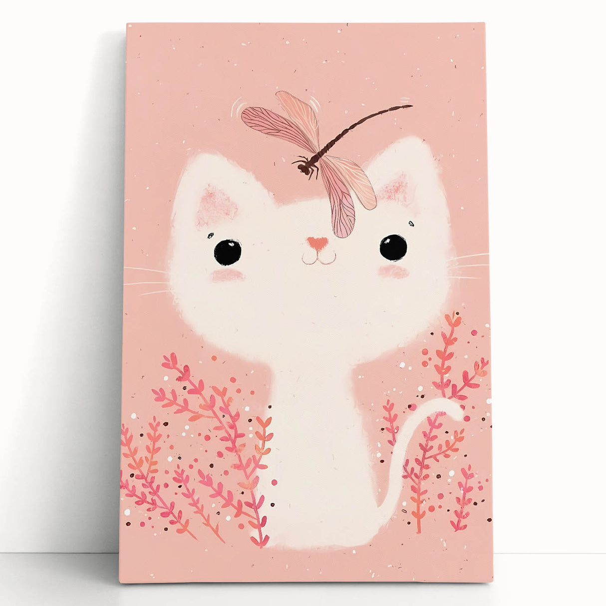 White Cat & Dragonfly Girls Room Wall Art – Kids Room Art Print