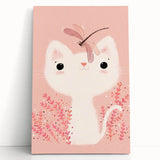 White Cat & Dragonfly Girls Room Wall Art – Kids Room Art Print