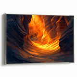 Framed canvas artwork showcasing a stunning silver side view of a cave landscape, perfect for modern home decor, emphasizing earthy tones and intricate details.