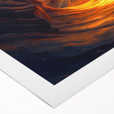 Rolled canvas showcasing a vibrant landscape scene with intricate cave formations, ideal for home decor. Packaged securely in a protective cardboard tube for shipping.