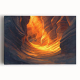 Stretched canvas artwork depicting a stunning landscape with caves, showcasing rich earthy tones and intricate details, perfect for enhancing home décor.