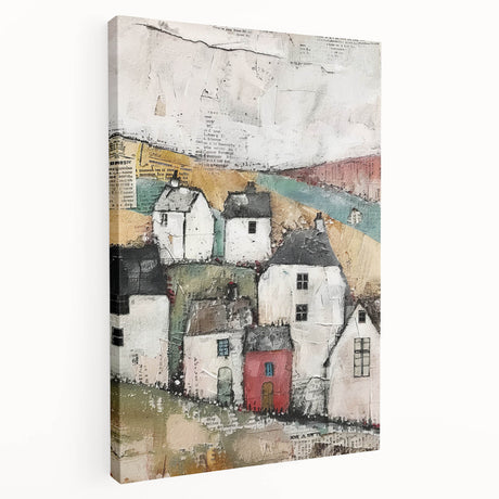 Abstract architecture wall art on stretched canvas, showcasing a vibrant geometric design in blue and orange tones, ideal for modern home decor.