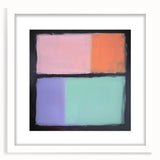 Abstract geometric frame in a white mat, showcasing a modern design with sharp angles and bold colors, perfect for contemporary home decor.