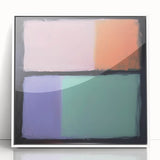 Framed abstract geometric wall art in white acrylic, showcasing bold shapes and vibrant colors, perfect for modern home decor and artistic spaces.