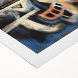 Abstract canvas art print showcasing vibrant splatters in blue, orange, and yellow hues, ideal for modern home decor. Perfect for adding a splash of color and creativity to any room.