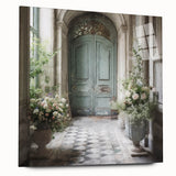 Acrylic print of a large abstract door design in muted earth tones, suitable for bedroom or dining room decor.