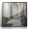 Large abstract wall art featuring a mid-century modernist style door design in black and white.
