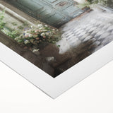 Art deco poster featuring a detailed illustration of a French door on rolled canvas, suitable for dining room wall art.