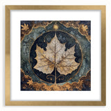 Gold-framed wall art featuring an intricate design of vibrant flowers and botanical leaves, elegantly displayed with a white mat, enhancing any room's decor.