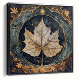 Framed canvas wall art showcasing a botanical design with vibrant flowers and leaves, featuring a sleek black frame, ideal for modern home decor.