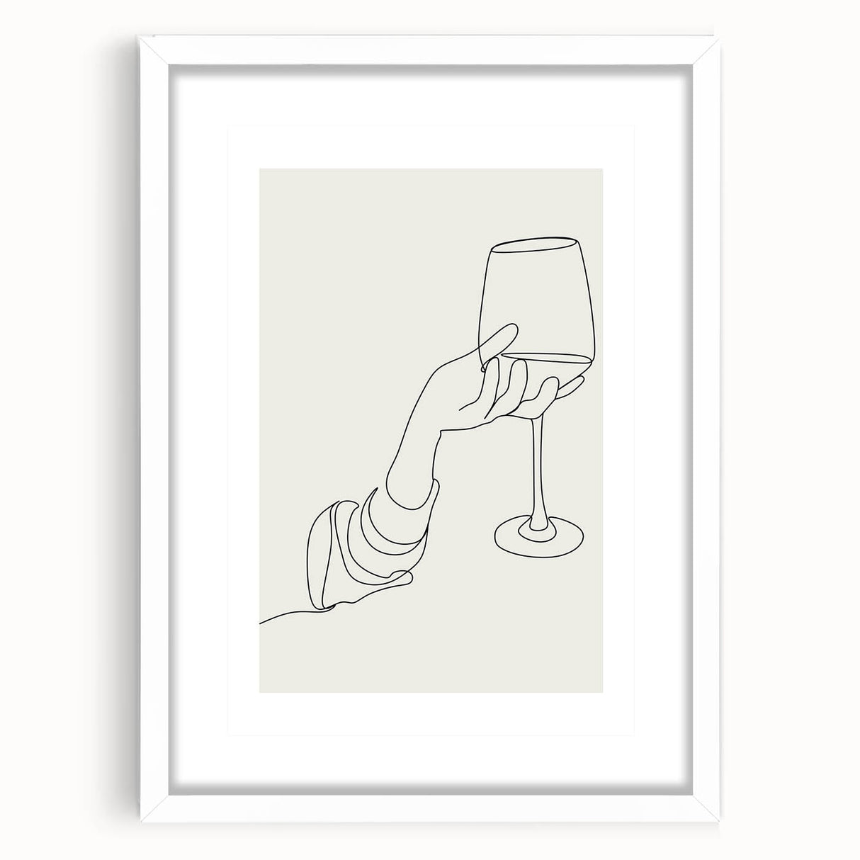 Abstract art print featuring swirling patterns in monochrome shades, framed with a white mat, suitable for dining room decor.