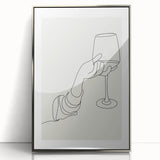 Large art print of colorful fruits on a silver-framed acrylic, in mid-century modernist style.