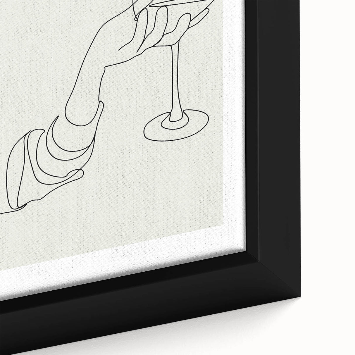 Close-up of a black wall art on framed canvas featuring colorful, textured food and drink imagery.