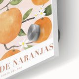 Close-up of large abstract wall art featuring assorted fruits in vibrant colors on acrylic glass, ideal for dining room art.