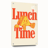 Large abstract wall art on acrylic glass depicting vibrant, colorful food-inspired shapes, ideal for dining room decor.