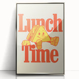 Mid-century modernist art poster featuring geometric shapes in muted blue and pink, acrylic framed.