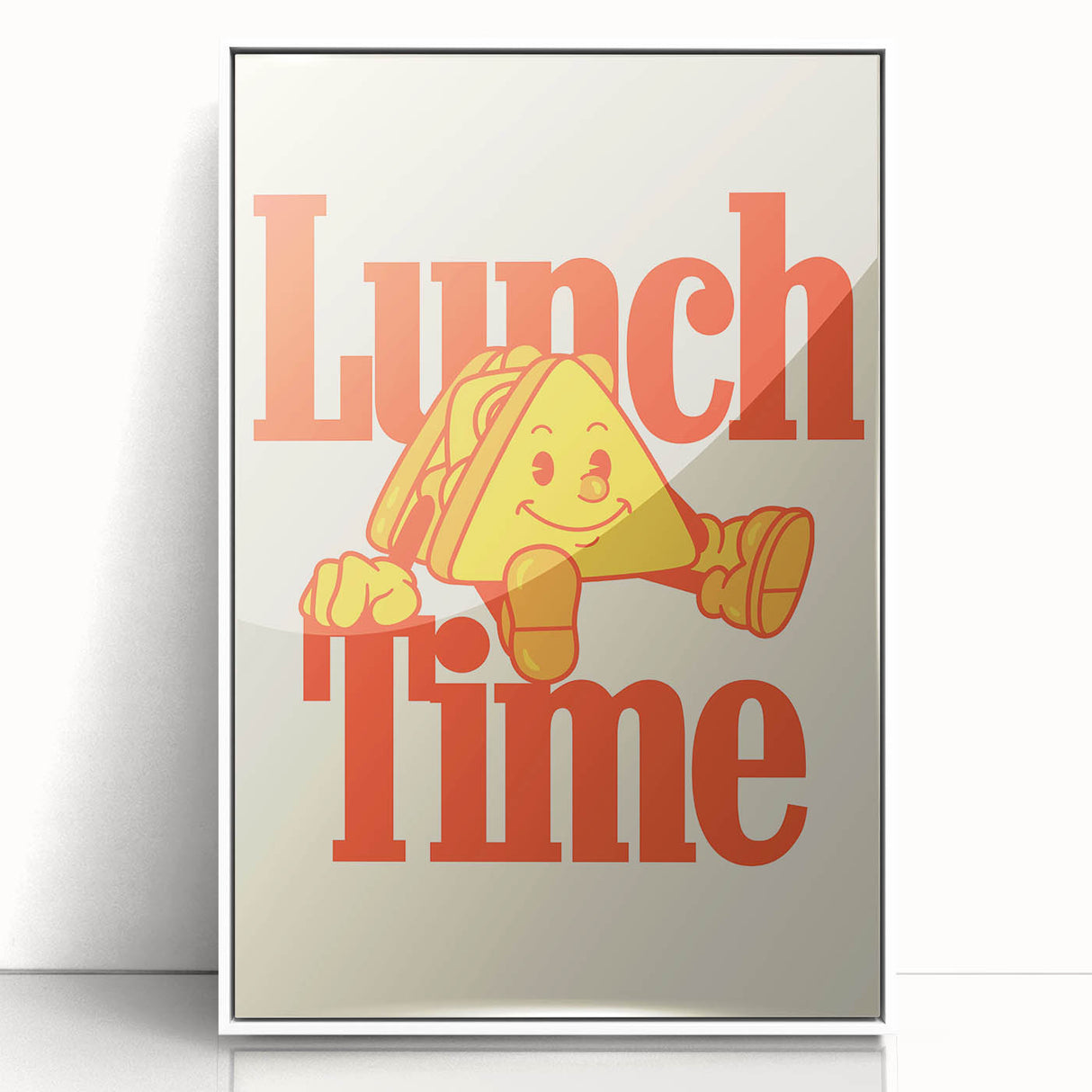 Art deco poster featuring a stylized food illustration in muted pastel colors on a white acrylic framed print.