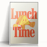 Art deco poster featuring a stylized food illustration in muted pastel colors on a white acrylic framed print.