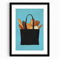 Extra large canvas print of colorful abstract pastries, framed in black, ideal for living room decor.