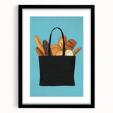 Extra large canvas print of colorful abstract pastries, framed in black, ideal for living room decor.