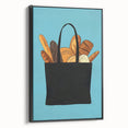 Black and white framed canvas featuring vintage poster art of assorted pastries, suitable for bedroom wall decor.
