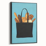 Black and white framed canvas featuring vintage poster art of assorted pastries, suitable for bedroom wall decor.