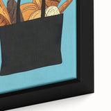 Extra large black wall art on canvas featuring colorful, textured pastries, ideal for living room decor.