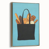 Framed canvas featuring vintage poster art of pastries in muted gold and black tones, ideal for bedroom wall decor.