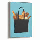 Framed canvas featuring vintage poster art of colorful pastries, ideal for kitchen wall decor.