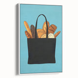 Vintage poster art of colorful pastries on a black background, framed canvas, ideal for living room decor.