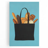 Black and white photo of assorted pastries on a stretched canvas, ideal for kitchen wall art.