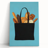 Black and white photo of assorted pastries on a stretched canvas, suitable as kitchen wall art.