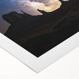 Desert landscape rolled canvas art showcasing vibrant orange and brown hues, depicting a serene sunset over distant dunes, perfect for home decor or art enthusiasts.