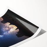 Desert landscape rolled canvas print showcasing vibrant hues of orange and yellow, featuring abstract mountain silhouettes, elegantly packaged in a durable cardboard tube.