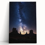 Desert landscape stretched canvas art featuring vibrant orange, yellow, and brown hues, showcasing a serene sunset over rolling dunes, ideal for modern home decor.