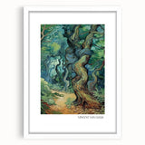 Abstract art print of a swirling sky in blue and yellow tones, framed with a white mat.