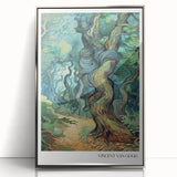 Mid-century modernist art depicting Van Gogh's impressionistic style on a silver-framed acrylic print.