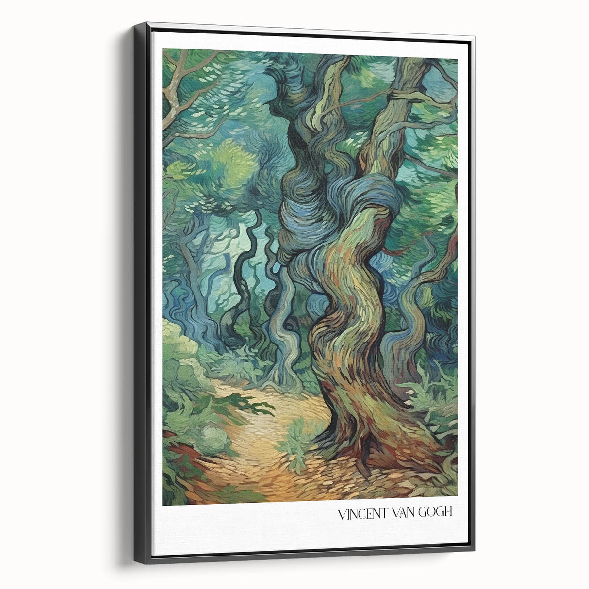 Black and white impressionist landscape painting on framed canvas, ideal for bedroom wall art.