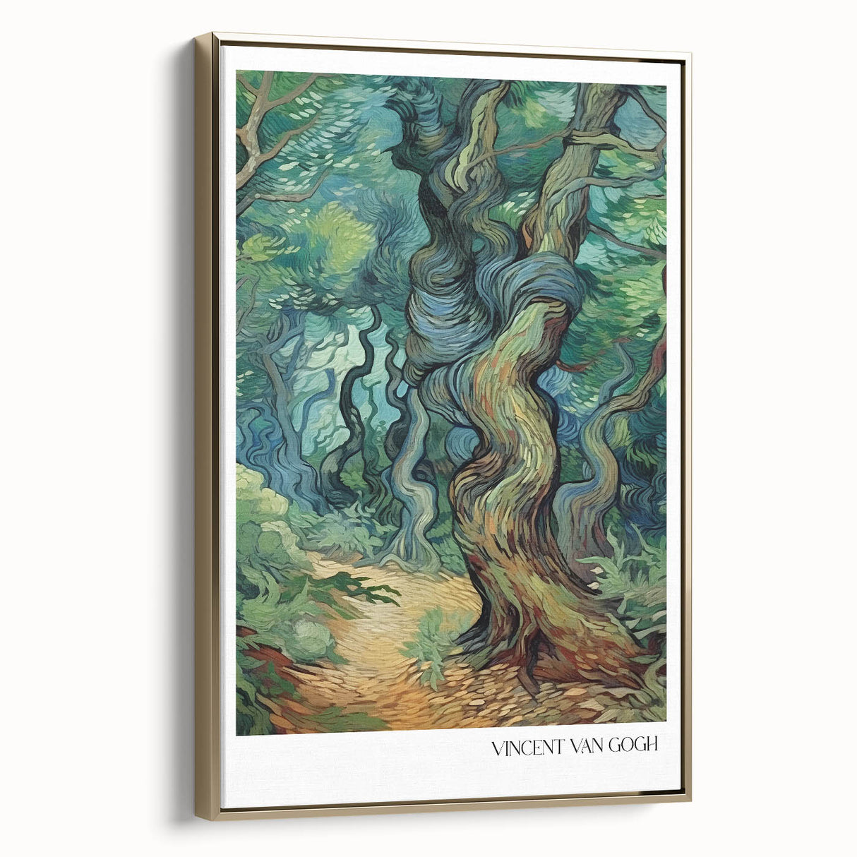 Impressionist landscape painting on framed canvas, featuring muted earth tones, ideal for bedroom wall decor.