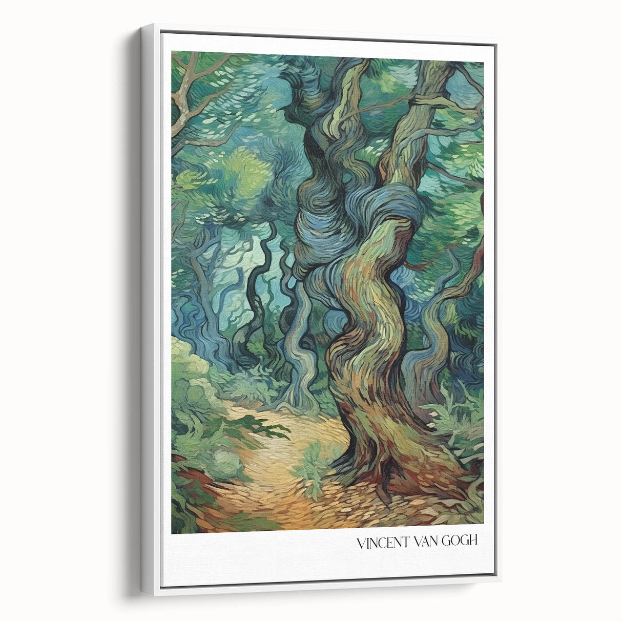 Vintage poster art of a Van Gogh impressionist painting, featuring vibrant colors on a framed canvas.