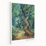 Impressionist-style painting of a starry night with swirling blue and yellow tones on stretched canvas.