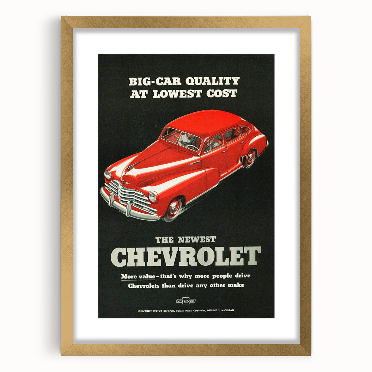 Vintage Chevrolet Car Ad Poster | Retro 1940s Auto Art