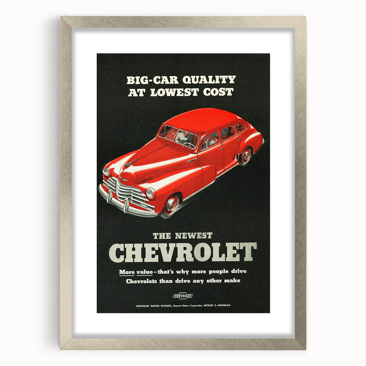 Vintage Chevrolet Car Ad Poster | Retro 1940s Auto Art