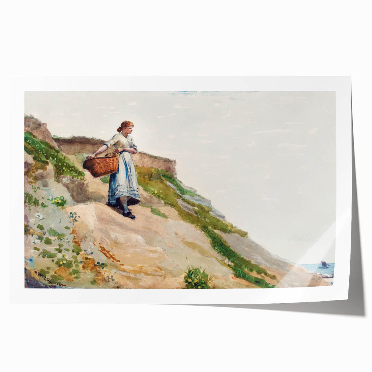 Realism Art Print - Girl Carrying a Basket by Winslow Homer Canvas