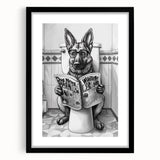 German Shepherd Bathroom Wall Art - Fun Black and White Decor