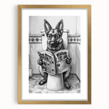 German Shepherd Bathroom Wall Art - Fun Black and White Decor