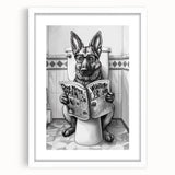 German Shepherd Bathroom Wall Art - Fun Black and White Decor