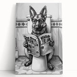 German Shepherd Bathroom Wall Art - Fun Black and White Decor